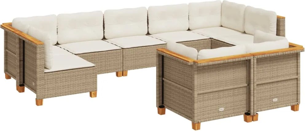 vidaXL Set canapele de grădină, 9 piese, cu perne, bej, poliratan