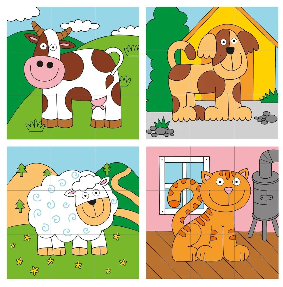 Puzzle din lemn cuburi - Imagini de stivuit 3 x 3