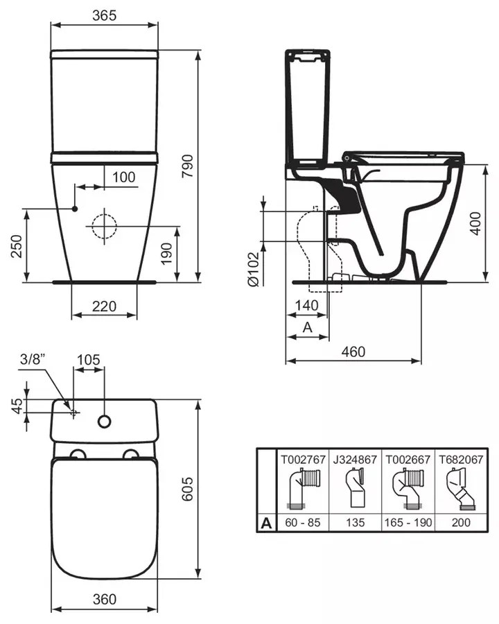 Vas WC pe pardoseala Ideal Standard I.life S, Compact rimless, alb - T459601