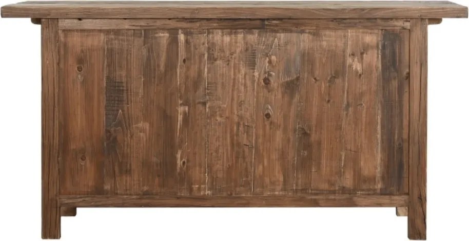 Bufet din lemn de ulm reciclat, natur, cu 4 uși și mânere cu inel din metal, aspect rustic, finisaj natural, 90 x 177 x 46 cm, „Étable”