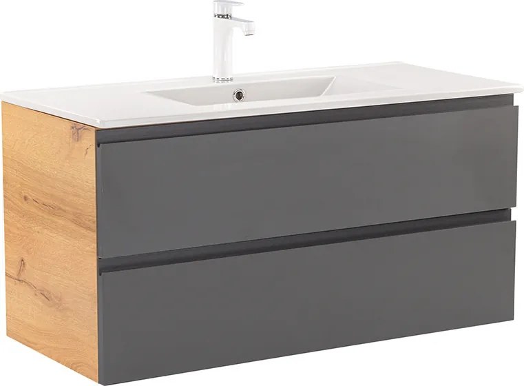 Vario Pull 100 dulap de bază cu chiuvetă stejar-antracite