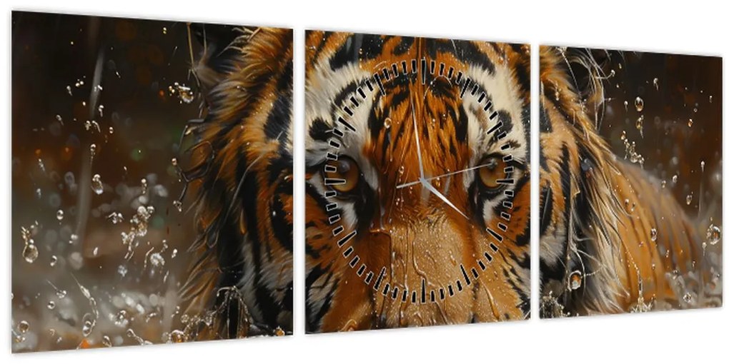 Tablou - Portret de tigru în apă (cu ceas) (90x30 cm)
