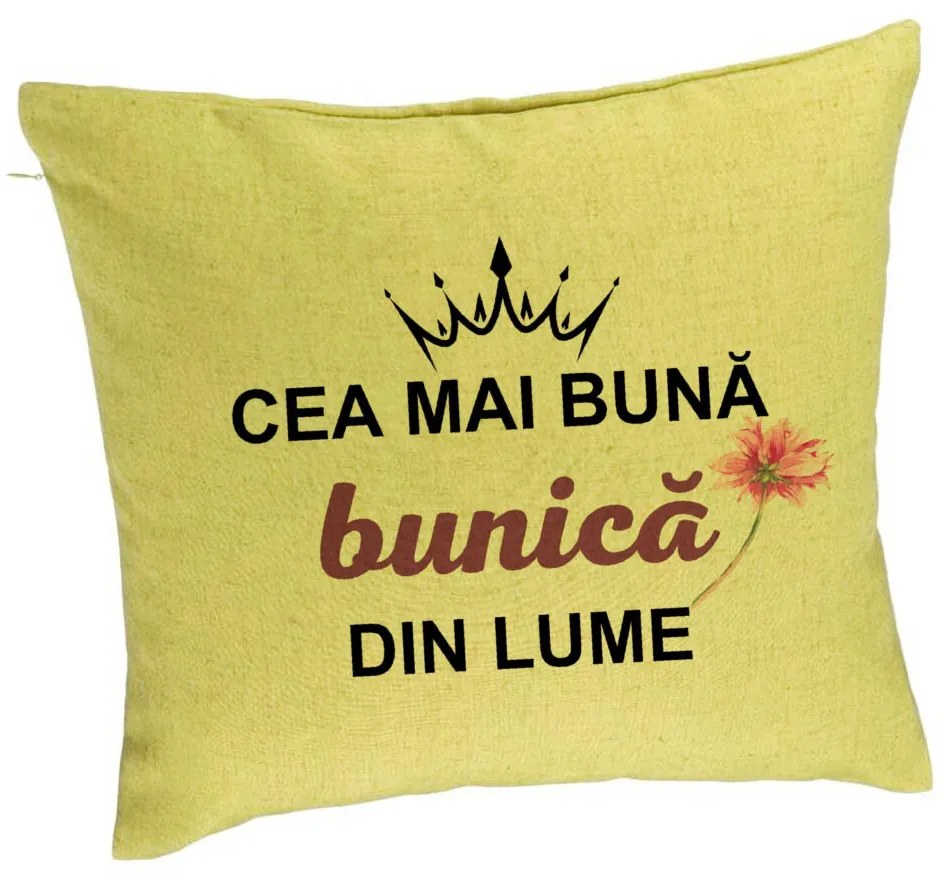 Perna Decorativa pentru Bunica 12, 40x40 cm, Verde, Husa Detasabila, Burduf