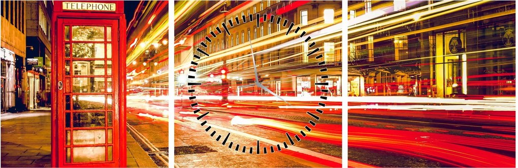 Tablou cu căsuța telefonică roșie din Londra (cu ceas) (90x30 cm)