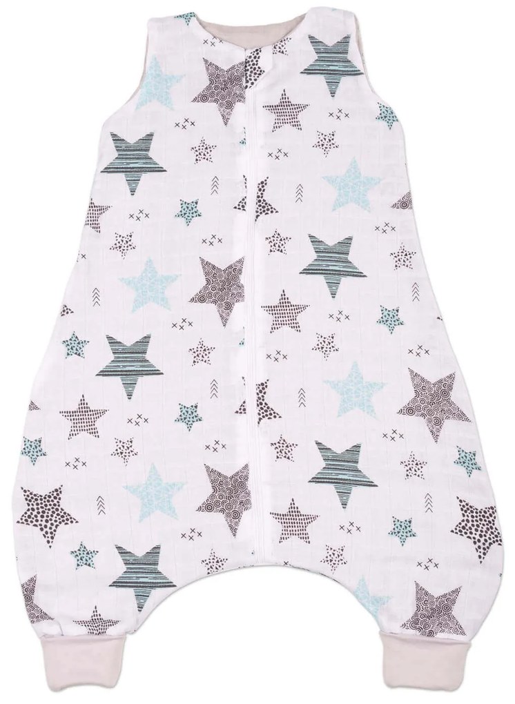 Sac de dormit cu picioare de vara din muselina 6-18 luni Kidizi All Mint Stars, 0.5 tog