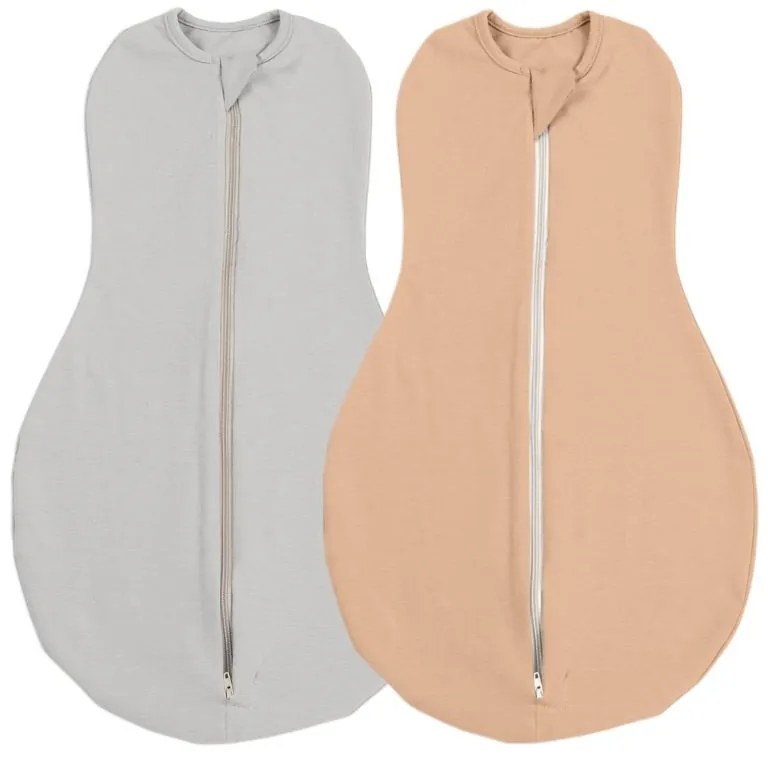 Set 2 sistem de infasat cu fermoar dublu Kidizi SnugPod Grey Peach S, pentru nou-nascuti  2.6-5 kg, 0.5 tog