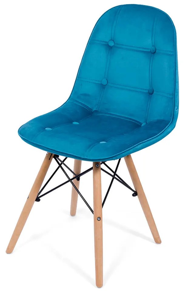 Scaun tapitat cu catifea si picioare din lemn BUC 232V albastru