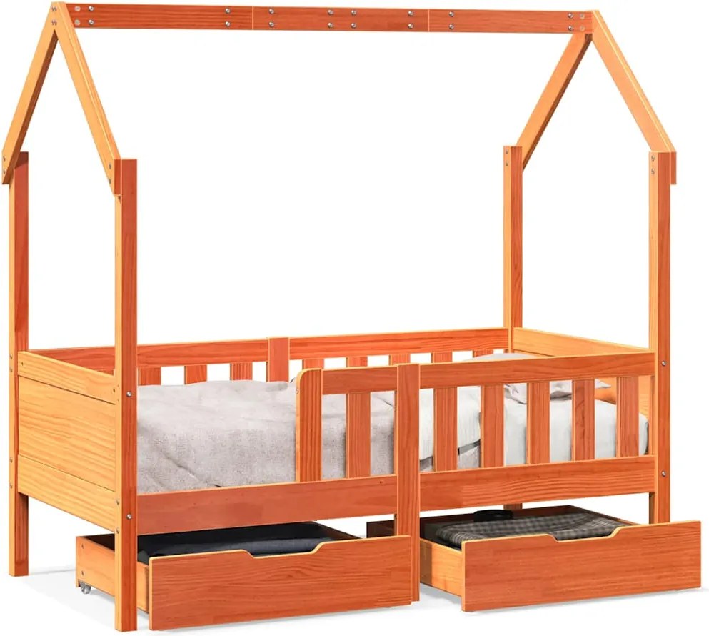 vidaXL Cadru de pat cu sertare de copii, 70x140 cm, lemn masiv de pin