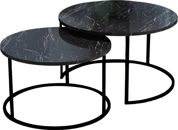 Set 2 Masute De Cafea Selmma PAL Finisaj Marmura Neagra Model 2