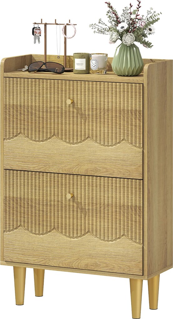 HOMCOM Dulap pentru încălțăminte 12 perechi, dulap îngust pentru încălțăminte, 2 sertare rabatabile polițe reglabile, 60x24x92cm, stejar | Aosom Romania