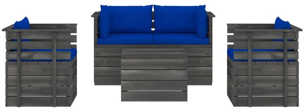 Set mobilier gradina paleti cu perne 5 piese lemn masiv pin Albastru, 5