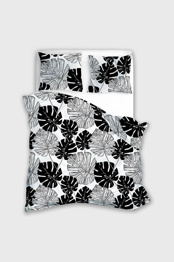 Lenjerie de pat din microfibră Harmony Monstera alb-negru 220x200 cm