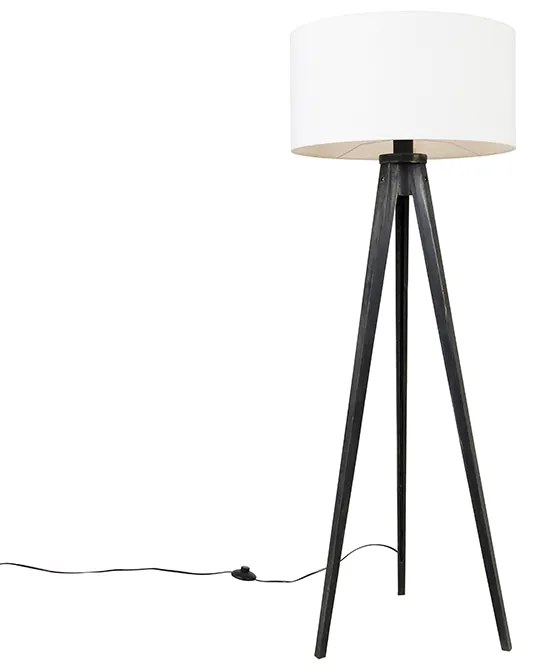 Lampă de podea cu trepied negru cu abajur alb 50 cm - Tripod Classic
