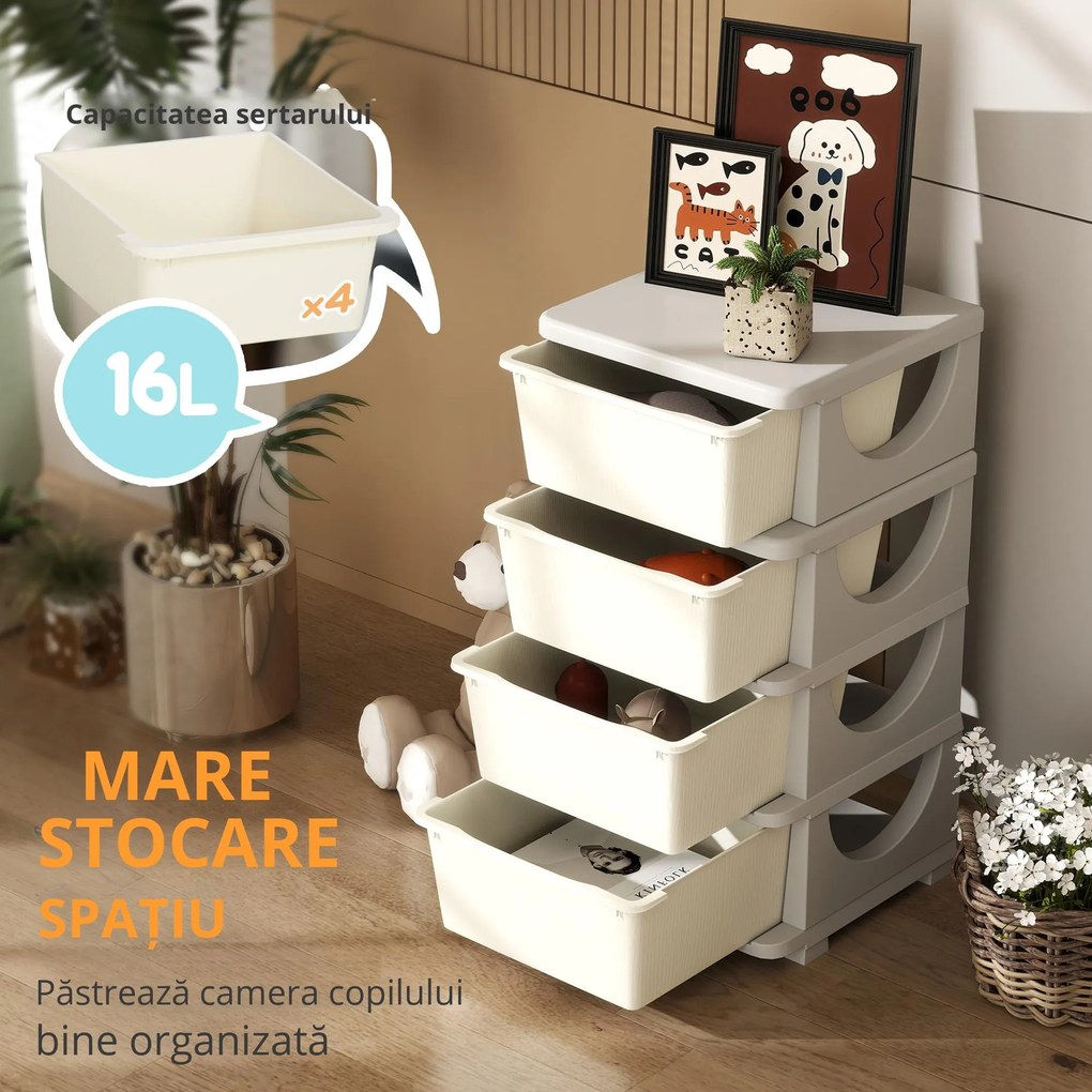 HOMCOM Comodă 4 sert. Copii Crem | Aosom Romania