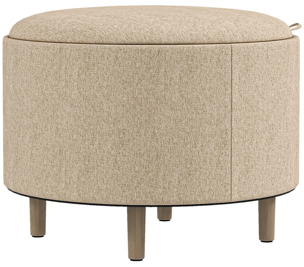 HOMCOM Pouf rotund taburet de odihnă cu depozitare, capac reversibil, mobilier 3 în 1 picior din lemn bej | Aosom Romania