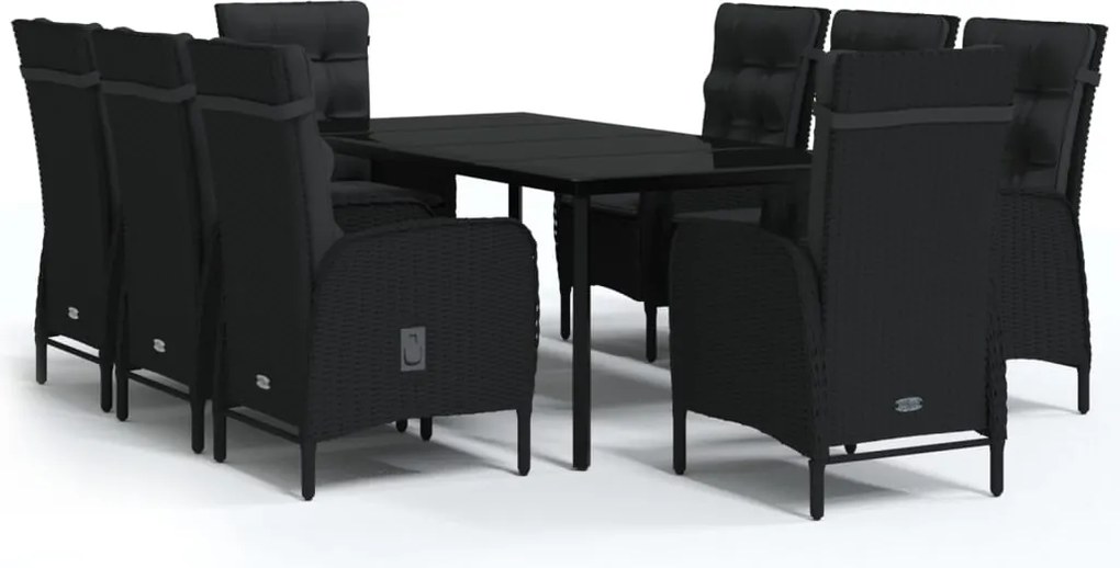 vidaXL Set mobilier de grădină cu perne, 9 piese, negru