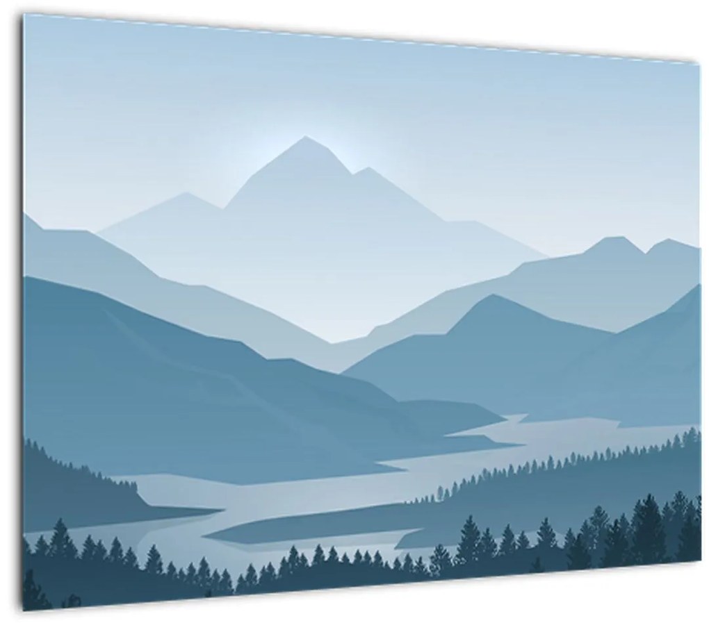 Tablou pe sticlă - Munții cu privirea graficeanului (70x50 cm)