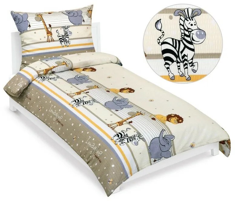 Bellatex Lenjerie de pat pentru copii din crepSafari bej, 140 x 200, 70 x 90 cm