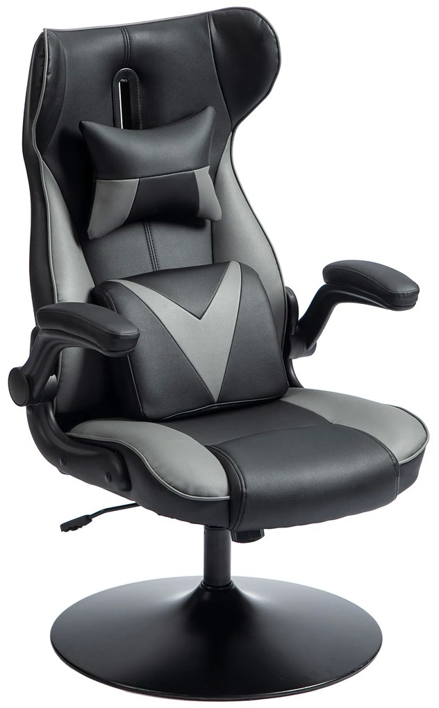 Vinsetto Scaun de gaming cu funcție de leagăn, scaun rotativ, reglabil pe înălțime, scaun tapițat, metal, 67 x 71 x 112 cm, Gri | Aosom Romania