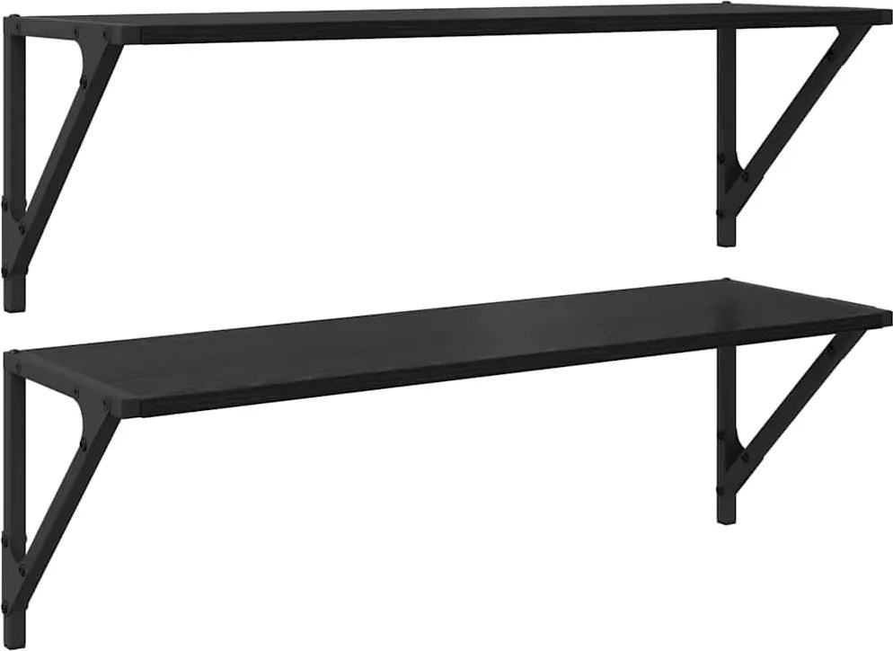 vidaXL Șemele de perete cu raft 2 pcs Stejar Negru 80 x 25 x 25,5 cm