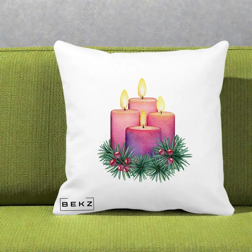 Perna Decorativa Lumanari Advent Roz-Violet, 40x40 cm, Alba Mata, Husa Detasabila, Perna Inclusa, BEKZ®