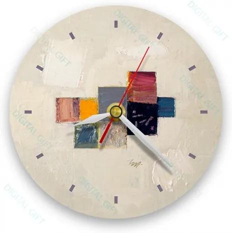 Ceas de perete - Abstract, compozitie pe alb 21 cm, lemn