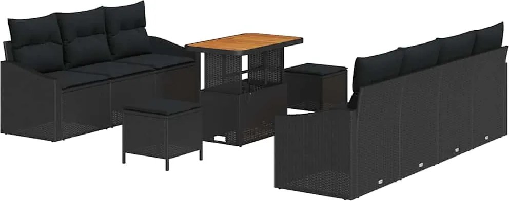 vidaXL Set de canapele pentru grădină cu pernă 10 pcs Negru poliratan