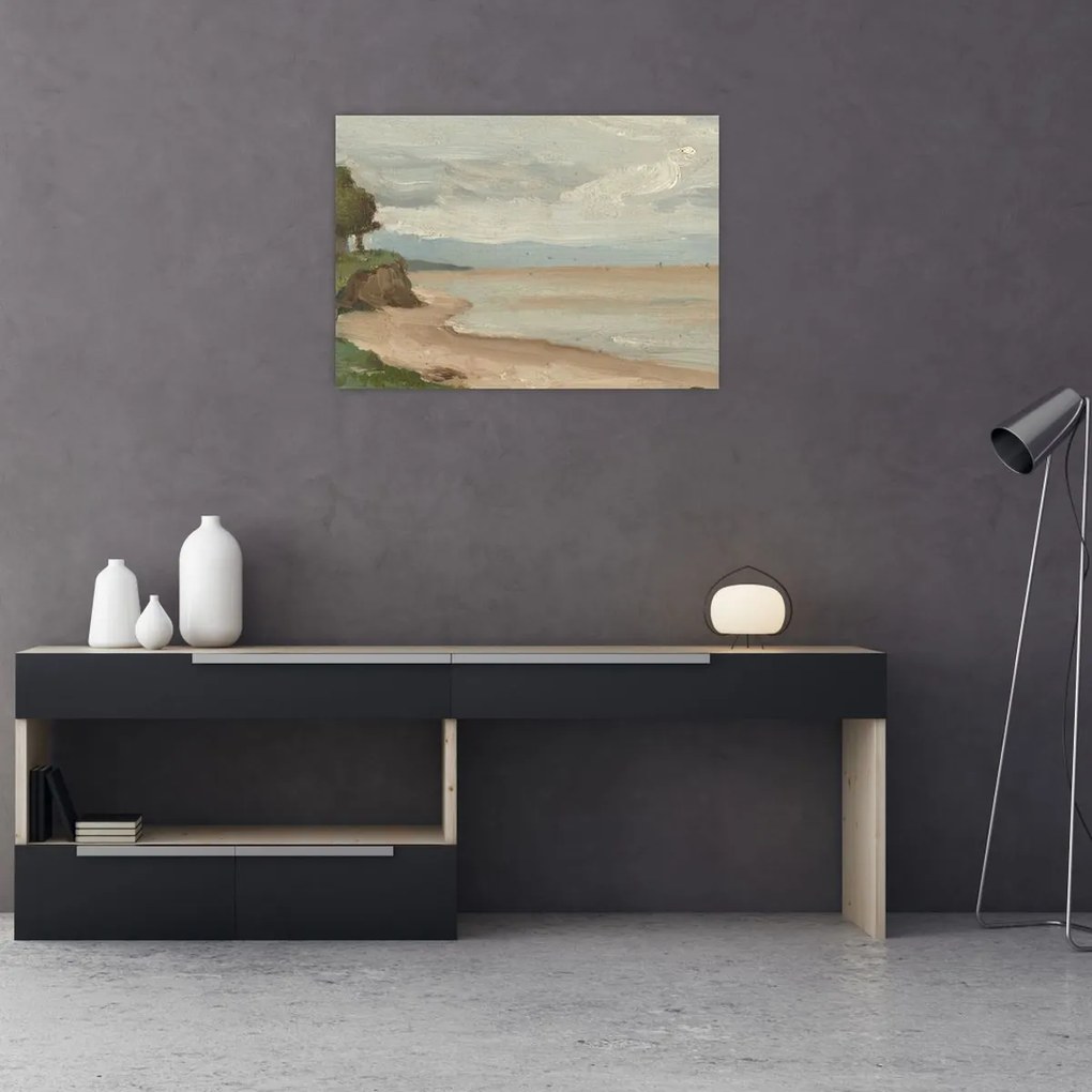 Tablou pe sticlă - Jean-Baptiste-Camille Corot, Beach Near Etretat, reproducere (70x50 cm)