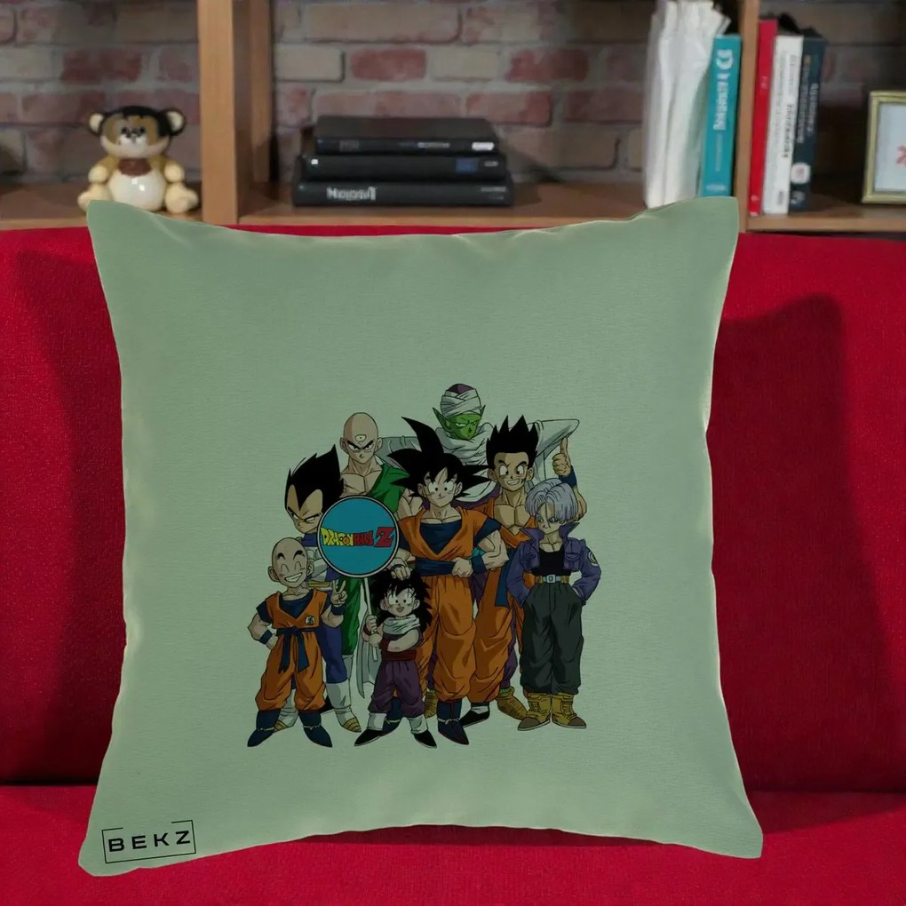 Perna Personalizata Dragon Ball Z Grup Complet, 40x40 cm, Verde, Husa Detasabila, Perna Inclusa, BEKZ®