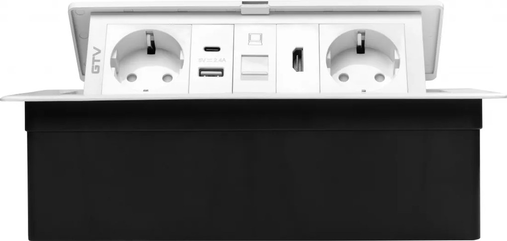 Priza incorporabila in blat Multi Soft GTV, 2 prize Schuko, USB A + C, HDMI, RJ45, alb, 240 x 120 mm Aluminiu Plastic, Alb, L:240 mm; l:120 mm; H:73