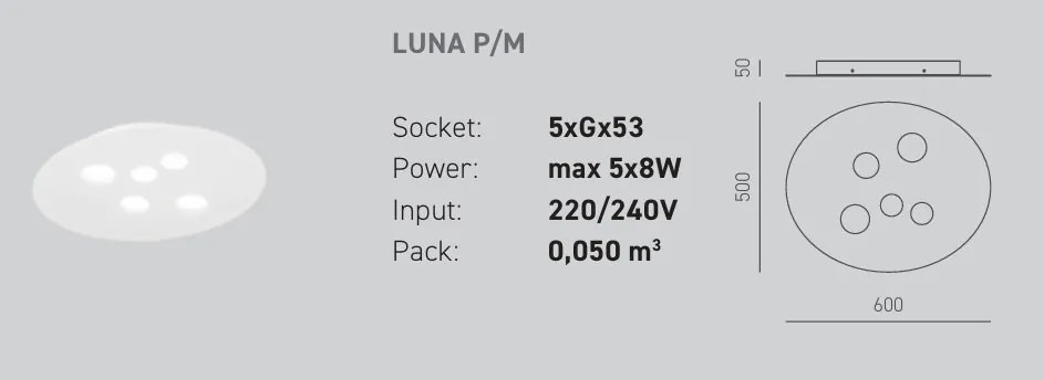 Plafoniera moderna Luna 50x60cm, alb sau gri