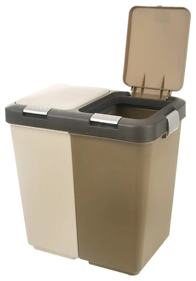 Coș de gunoi alb/bej de reciclat 2x20 l din plastic Duo Dust – Orion