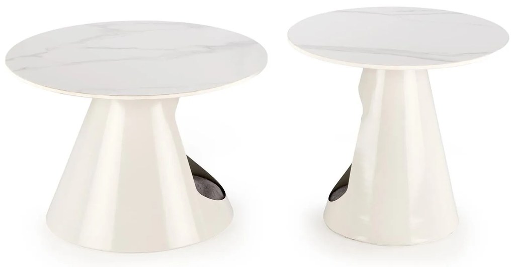 Set 2 buc. măsuțe de cafea Ozzi (marmură albă + alb). 1092456