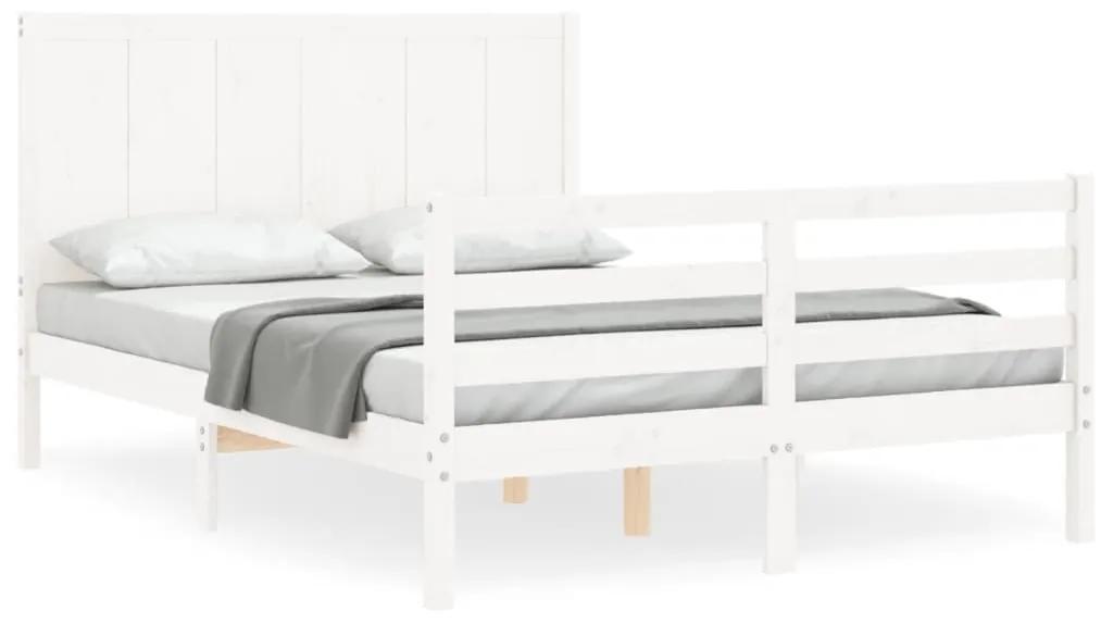 3194507 vidaXL Cadru de pat cu tăblie, alb, 140x200 cm, lemn masiv