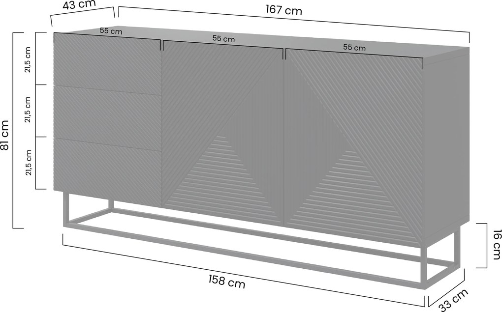 Comodă cu sertare pe cadru Asha 167 cm - cașmir