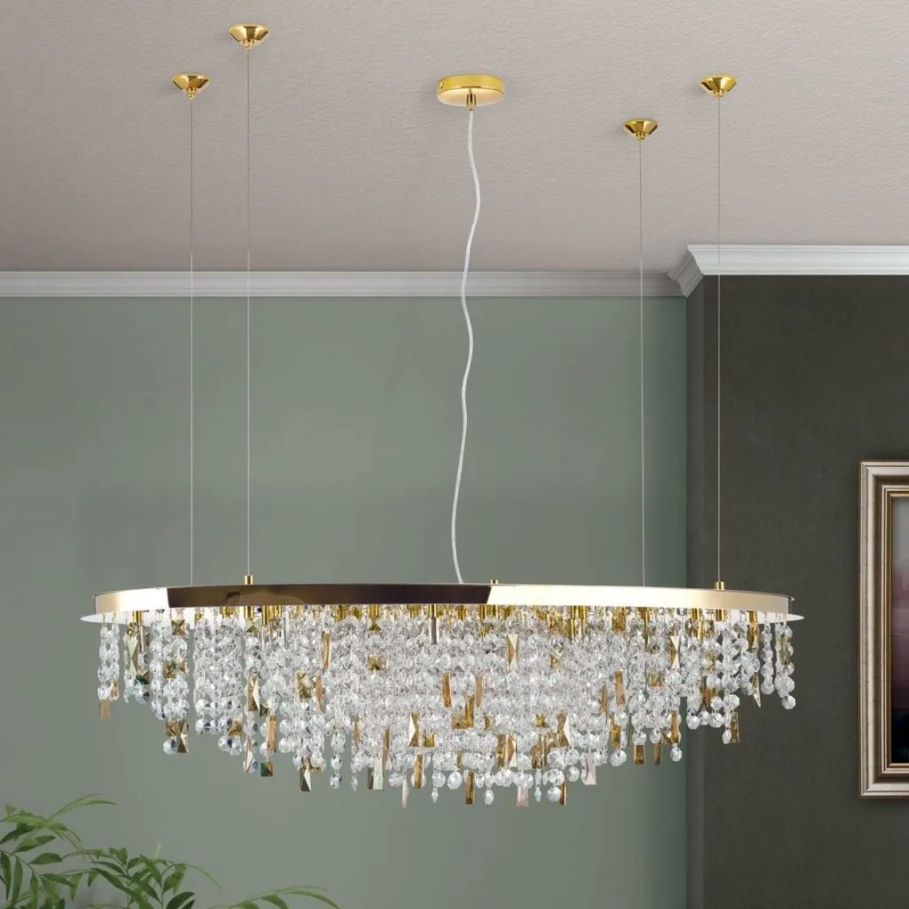 Lustra suspendata cristal K9 design elegant de lux CRYSTALRIVER aurie