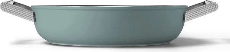 Oală puțin adâncă cu capac Smeg DPF2812EGM, 28 cm, 4,3 l, acoperire ceramică antiaderentă, potrivită pentru cuptor până la 250 °C, fără PFAS, compatibilă cu plitele cu inducție, verde smarald