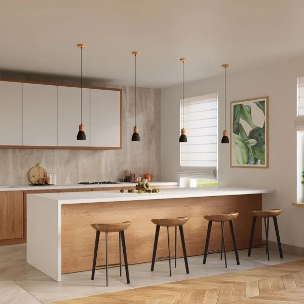 Lustră pe cablu QUBIC 1xE27/60W/230V neagră beton/lemn Sollux SL.0963