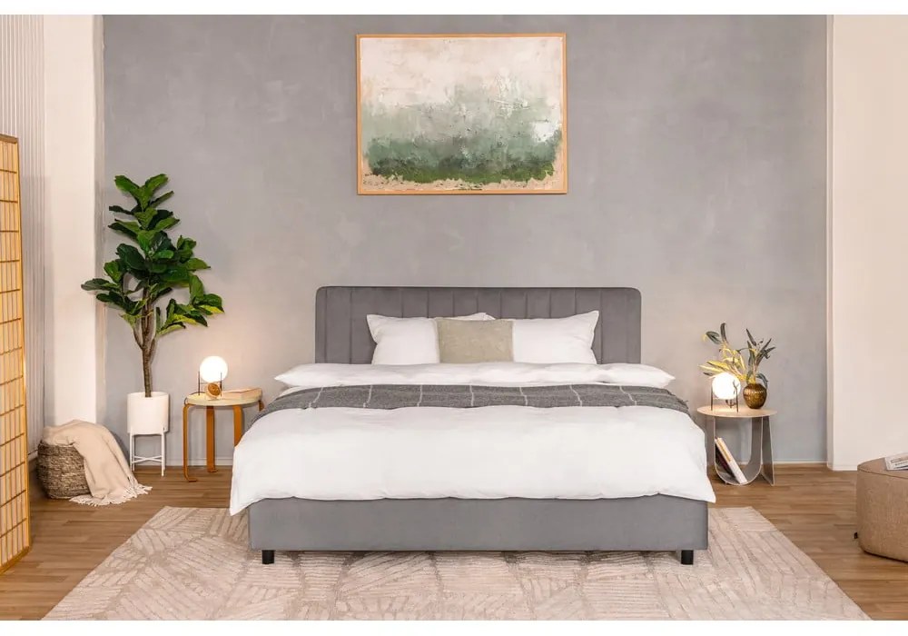 Pat matrimonial gri tapițat cu spațiu de depozitare cu somieră 180x200 cm Myra Slim Line – Bonami Selection