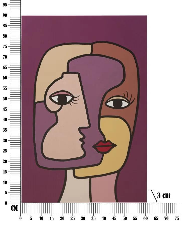 Tablou decorativ multicolor din lemn de Pin si panza, 60x3x90 cm, Faces-A Mauro Ferretti