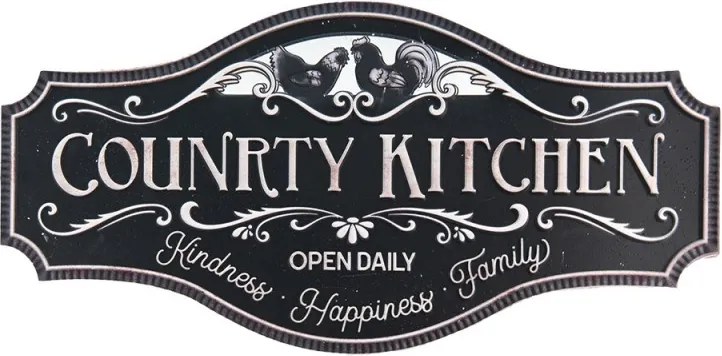 Decorațiune de perete din metal, negru, Country Kitchen, 60x30 cm