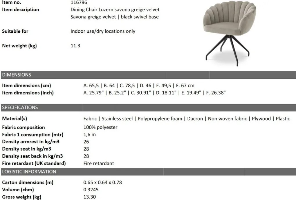 Scaun pivotant design elegant LUX Luzern, Savona greige