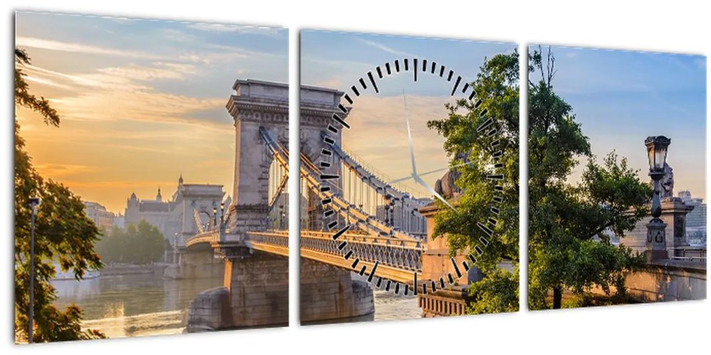 Tablou - Pod peste râu, Budapesta, Ungaria (cu ceas) (90x30 cm)