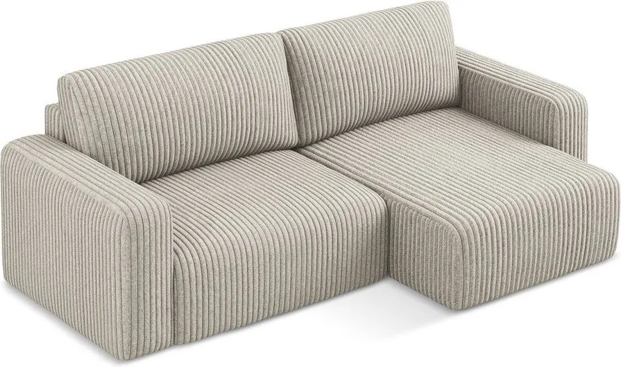 Colțar bej extensibil/cu spațiu de depozitare cu tapițerie din catifea reiată (cu colț pe partea dreaptă/cu șezlong) Kona – Makamii