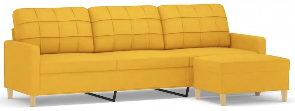 3153332 vidaXL Canapea cu 3 locuri și taburet, galben deschis, 210 cm, textil