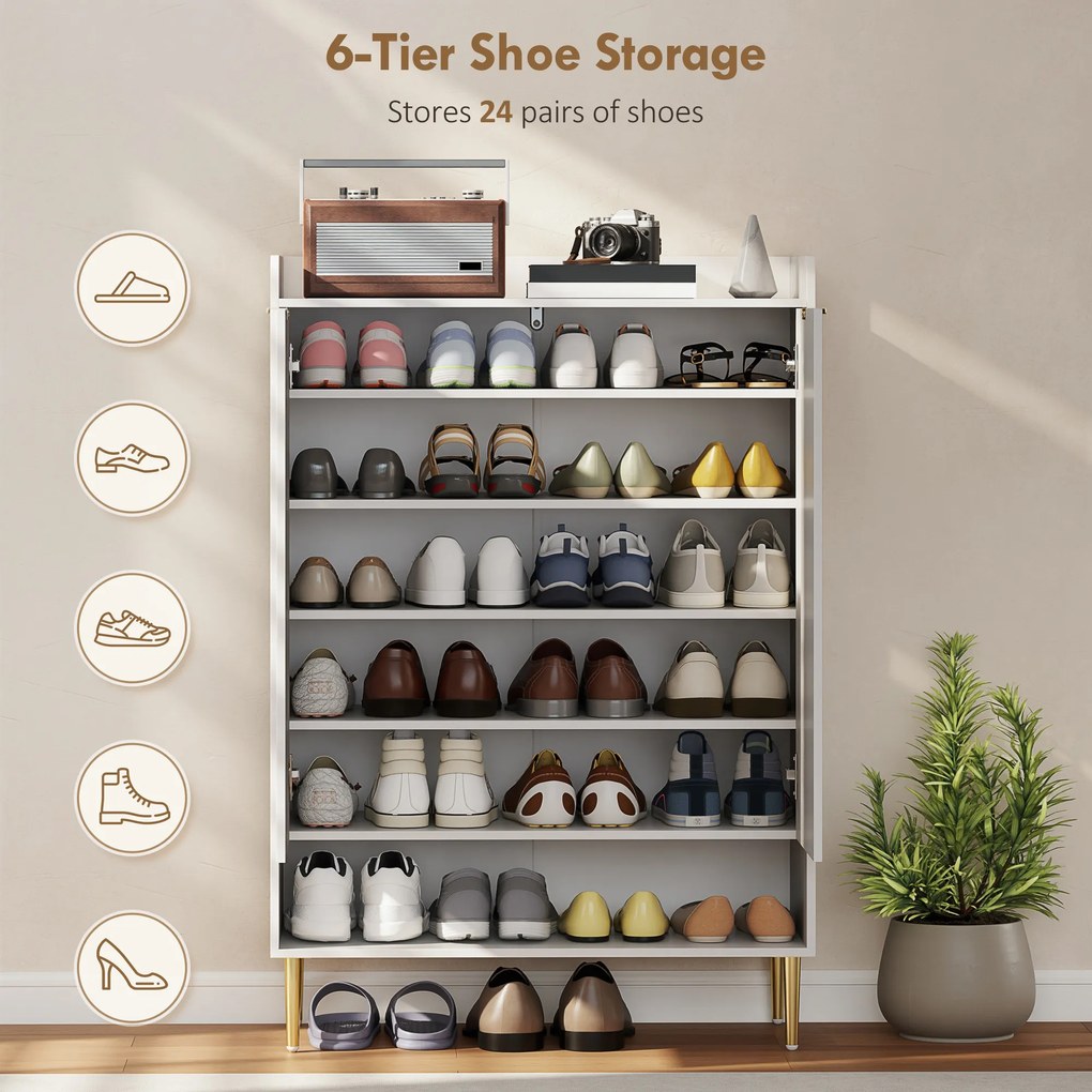 HOMCOM Scarpiera Salvaspazio pentru 24 de Perechi de Încălțăminte cu 3 Rafturi Detașabile și Raft Inferior | Aosom Romania