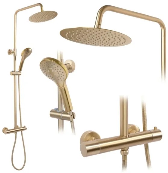 REA-P6602 - Set de duș VINCENT cu baterie termostatică, finisaj auriu periat