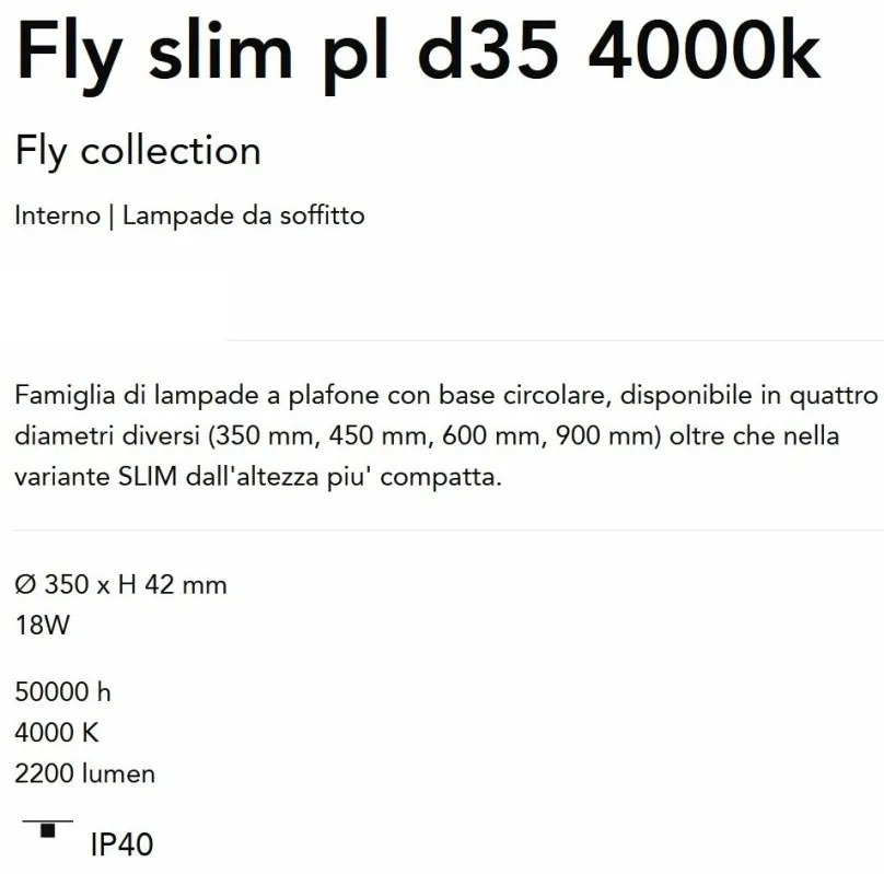 Plafoniera LED moderna Fly slim pl d35 4000k alba