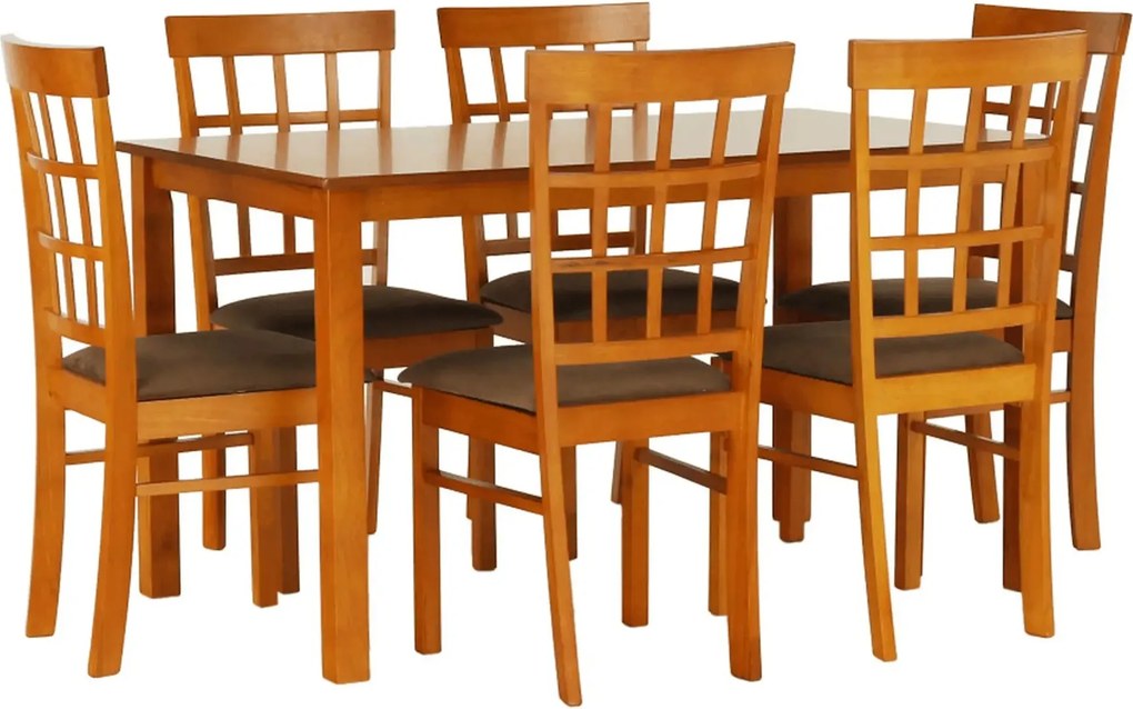 Set masa si 6 scaune GRID NEW, cires/maro