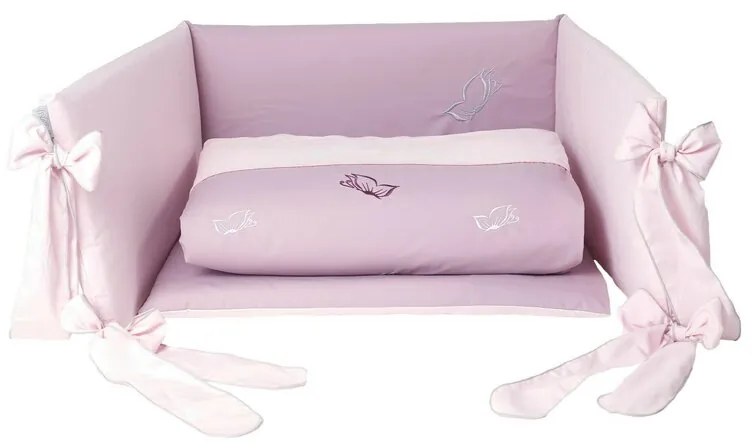 AMY - Lenjerie 3 piese Cu protectie laterala Butterfly din Bumbac, 120x60 cm, Roz